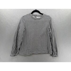 Muji Top‎ Womens Size XS Black White Gingham Blouse Button Back Minimalist